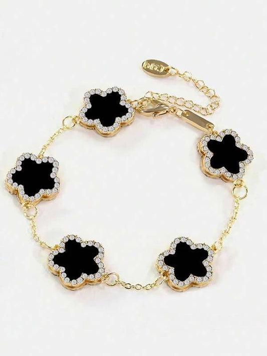 Glamorous Zinc Alloy Rhinestone Detail Flower Decor Bracelet For Women