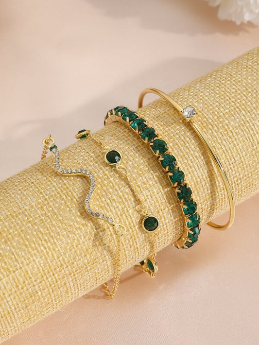 New Style Full Rhinestone Snake Shaped Bracelet Set