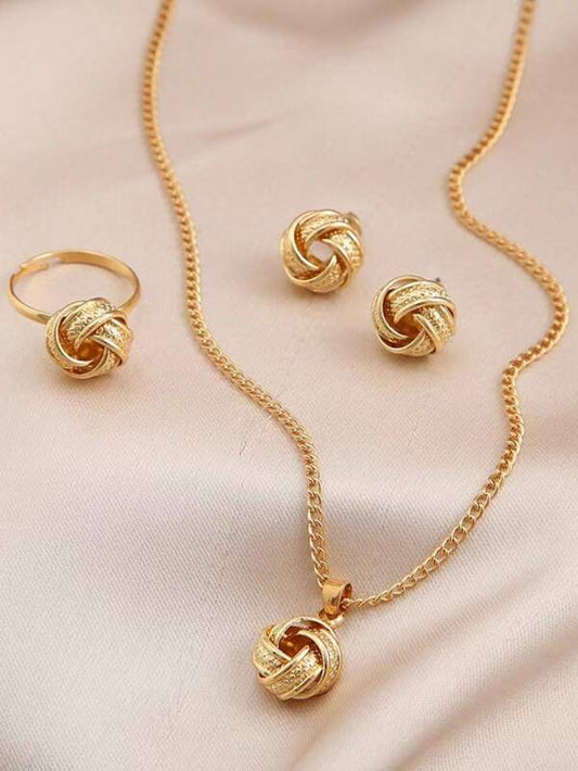 Twisted Rope Knot Design Earrings, Necklace, Ring For Daily Wear Women's