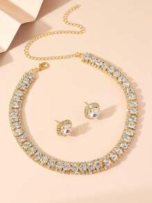 1set Crystal Necklace & Earrings Jewelry Set